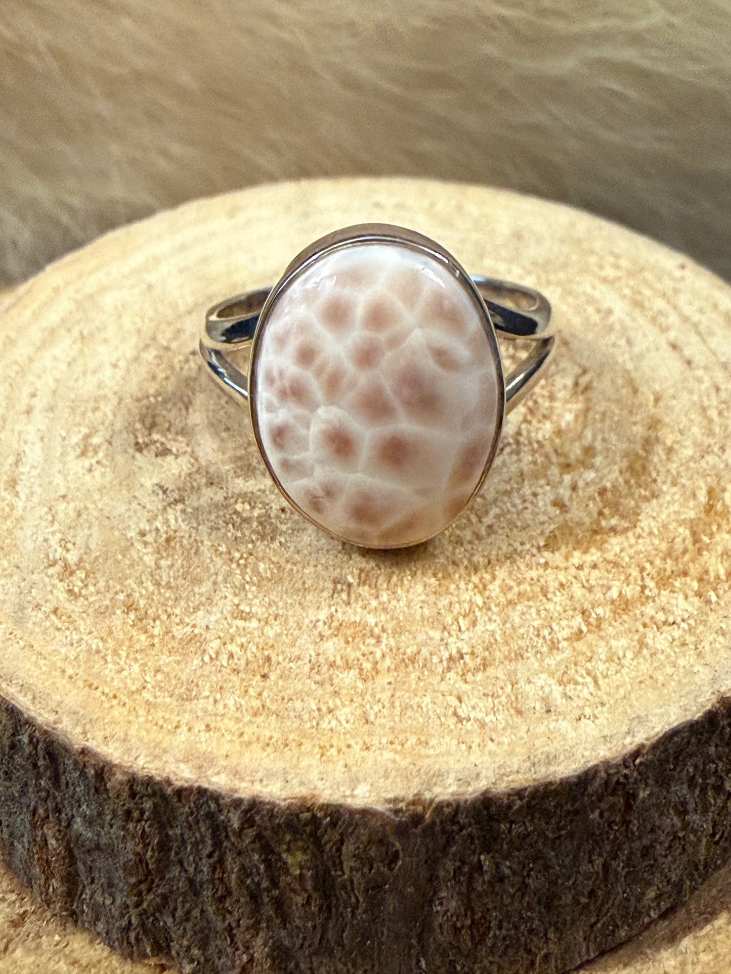 Pink Larimar Set In A Sterling Silver Ring