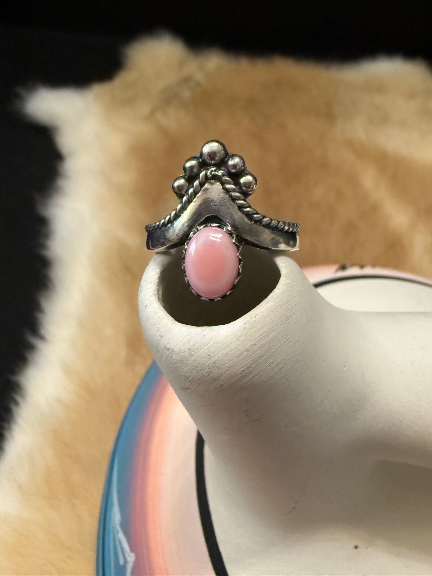 Pink Conch Sterling Silver Ring