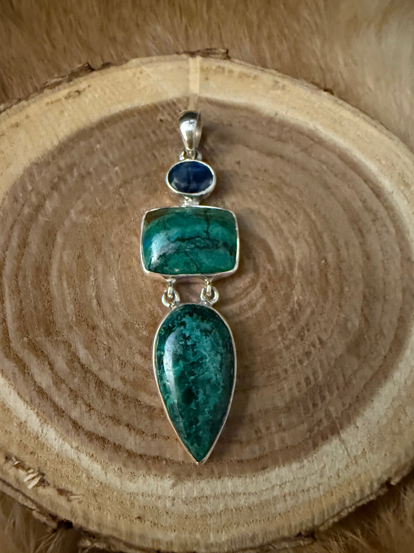 Beautiful Malachite, Azurite, Kyanite Pendant