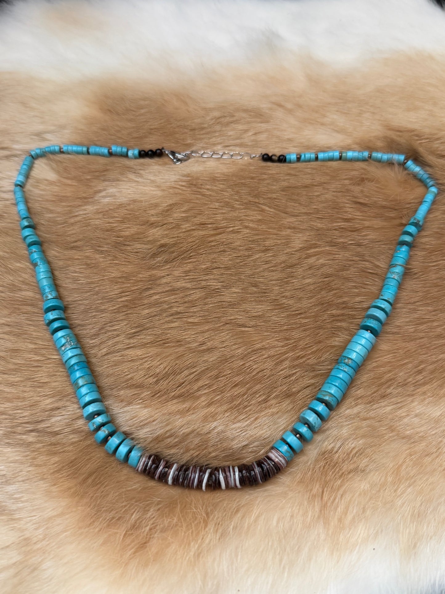 Turquoise & Purple Spiny Oyster Heishi Necklace