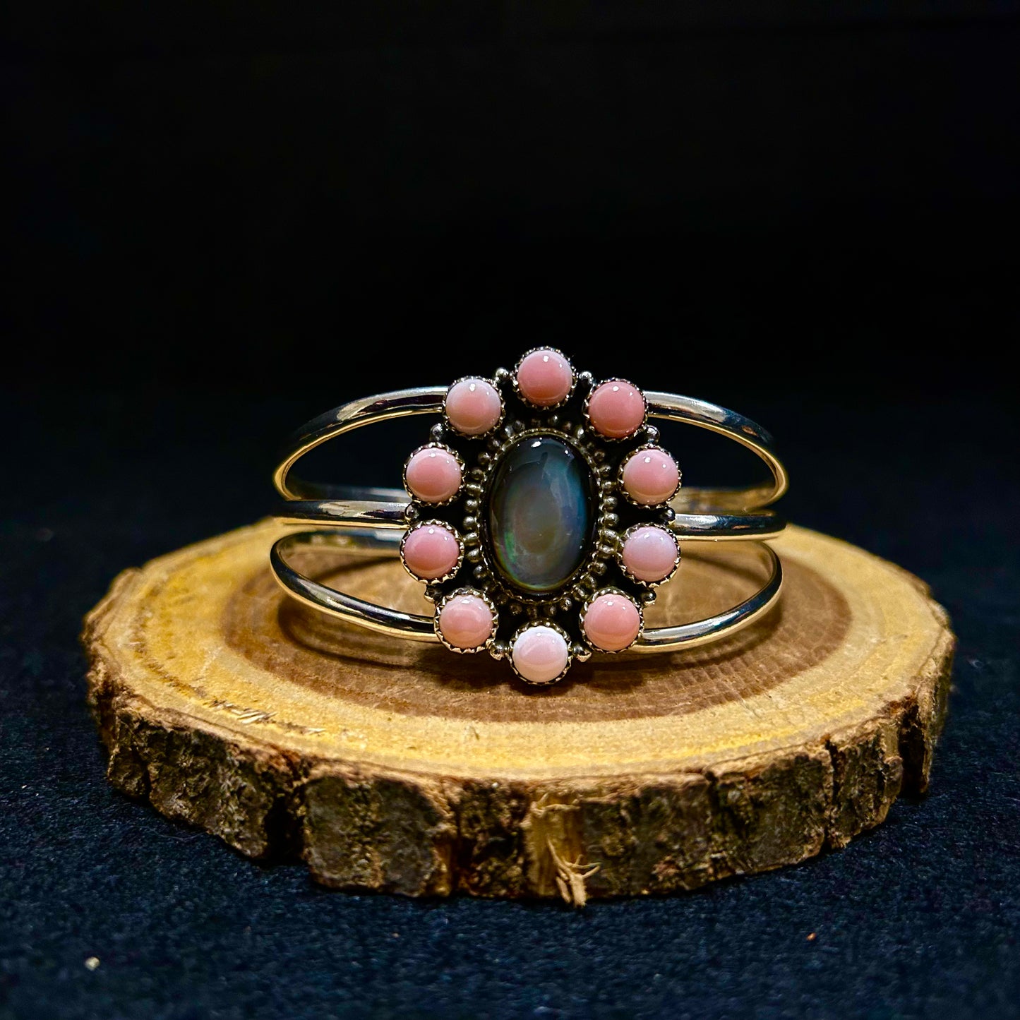 Southwest Pink Conch and Black Mother of Pearl Cuff Bracelet