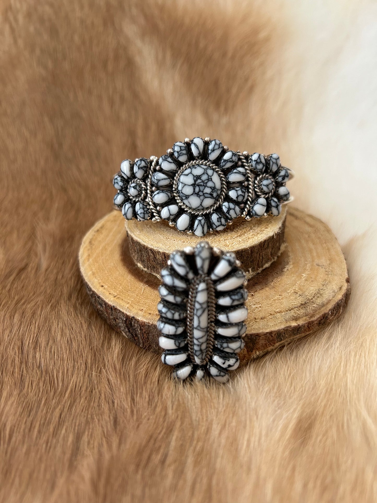 Handcrafted Serling Silver and White Buffalo Jewelry Set