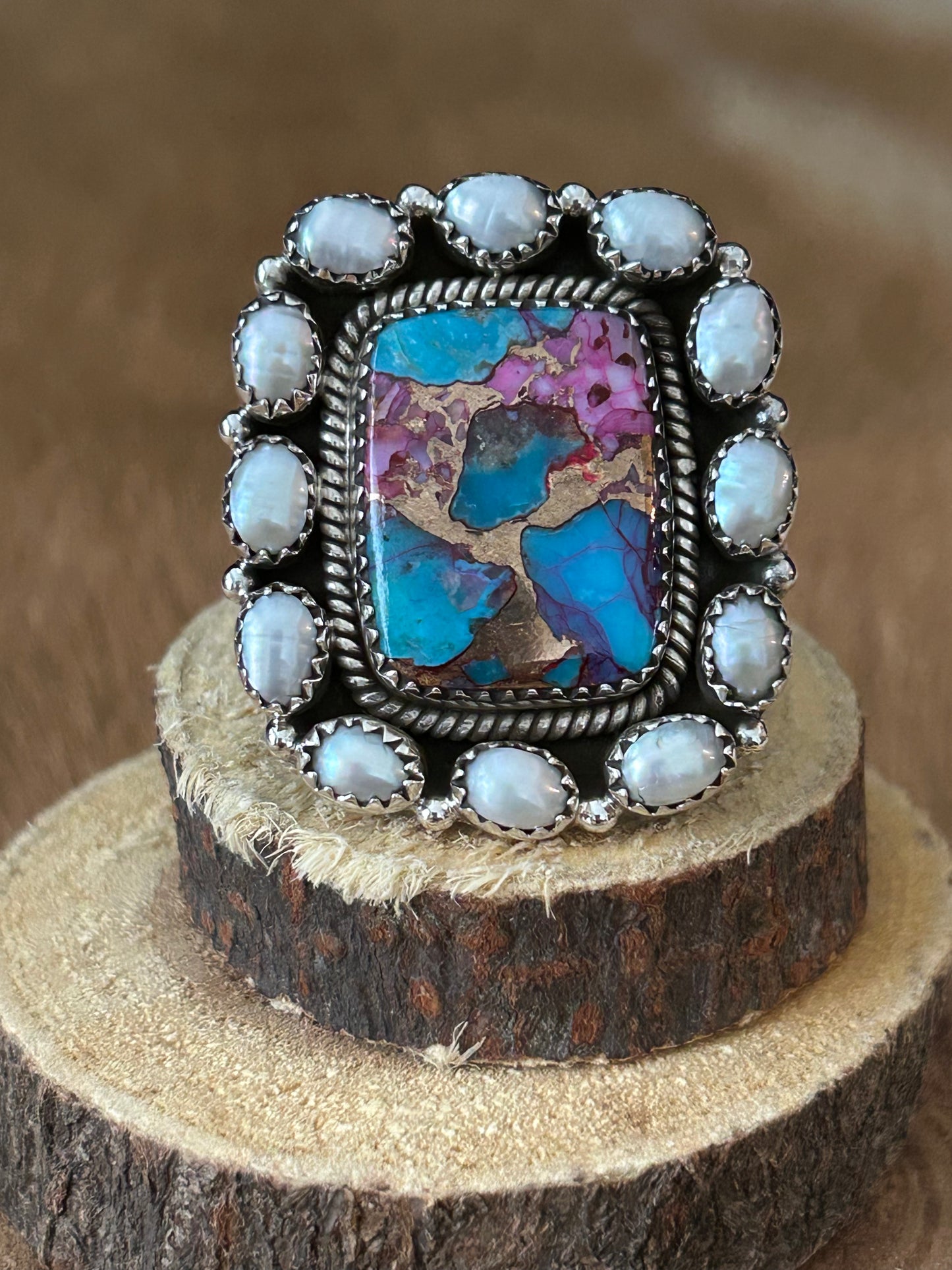 Southwest Spiny Oyster & Pearl Statement Ring