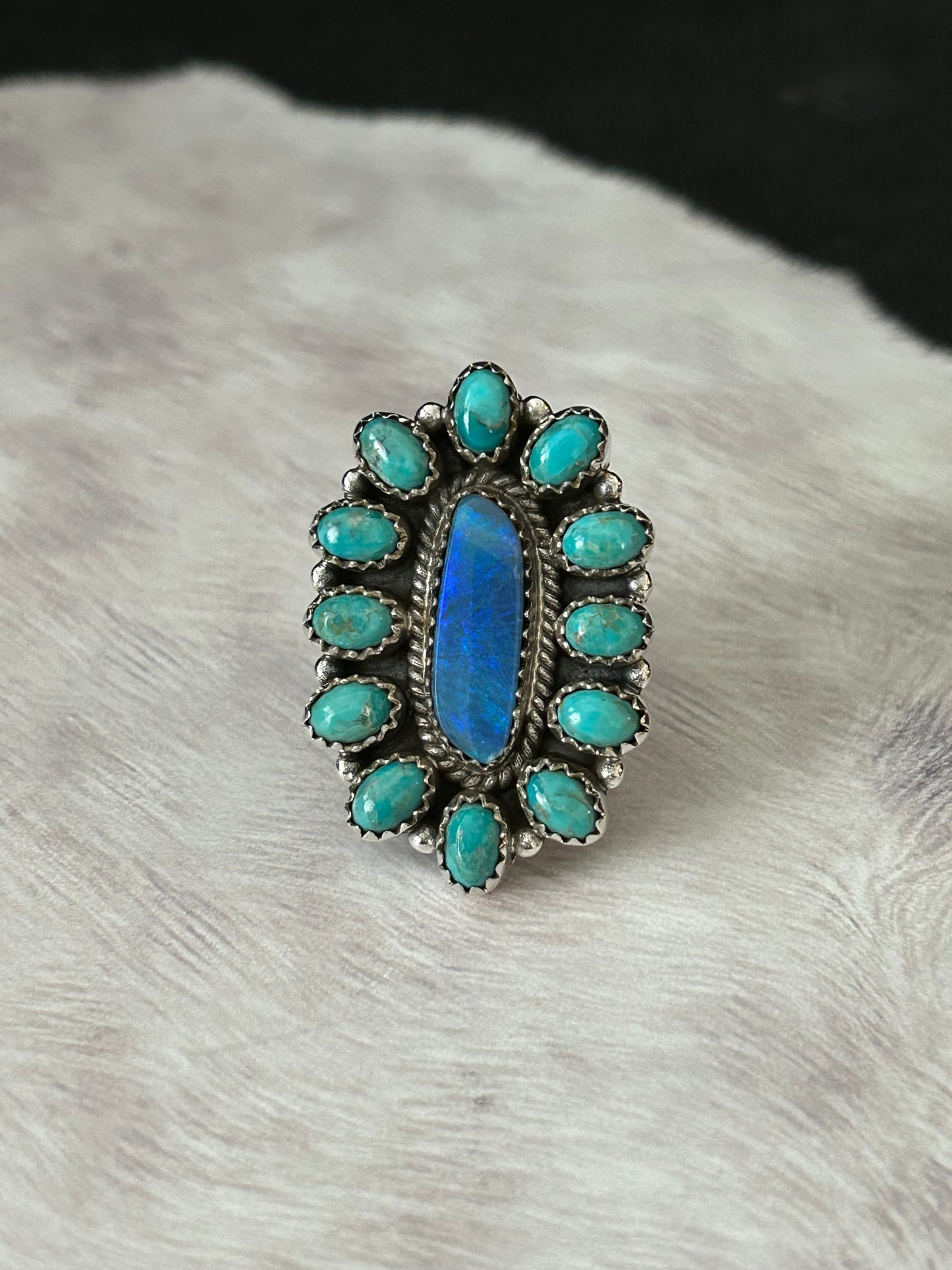 Southwest Sterling Silver Turquoise and Opal Ring