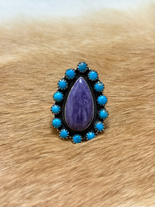 Charoite & Turquoise Southwest Ring