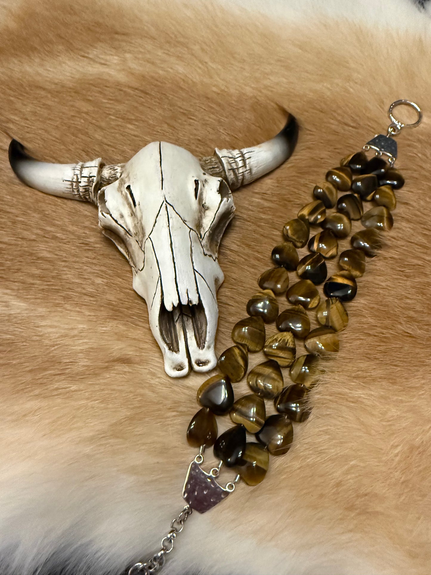 Tiger Eye Multi-Strand Heart Bracelet