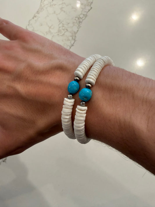 White Shell & Turquoise Beaded Bracelet