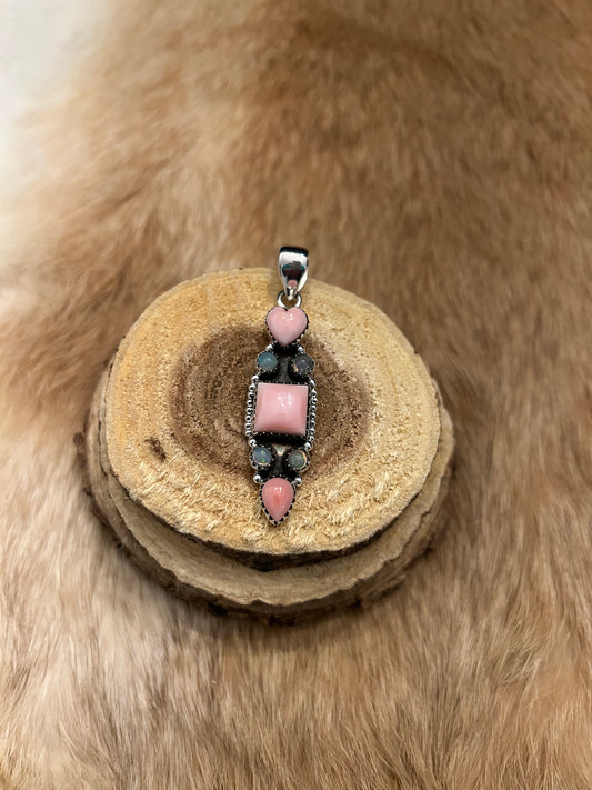 Southwest Pink Conch, Opal and Sterling Silver Pendant