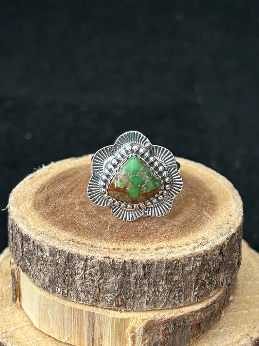 Sterling Silver Floral Green Turquoise Ring