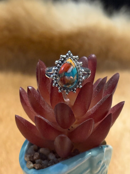 Desert Mosaic Spiny Oyster and Turquoise Ring