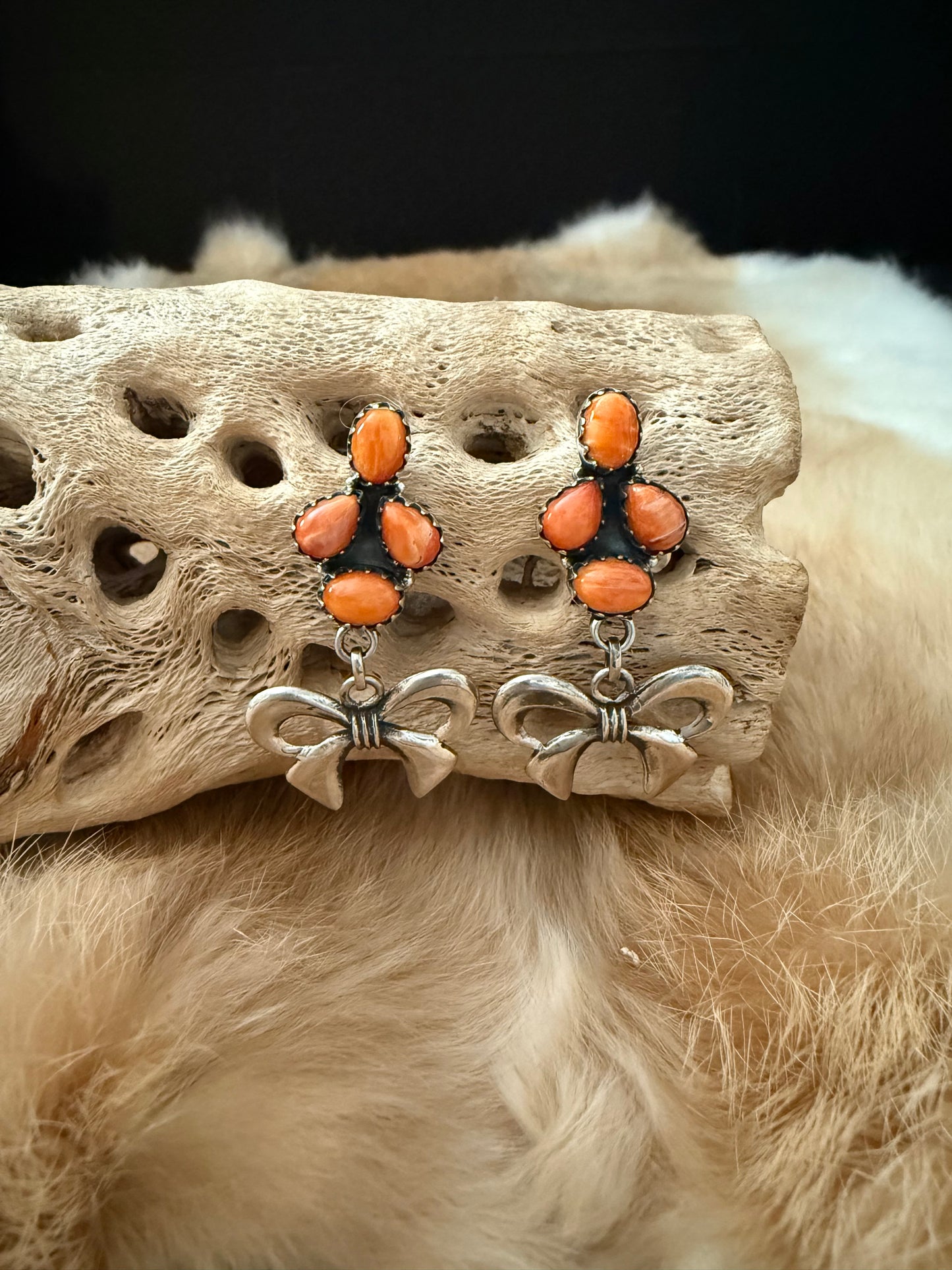 Orange Spiny Oyster Bow Earrings