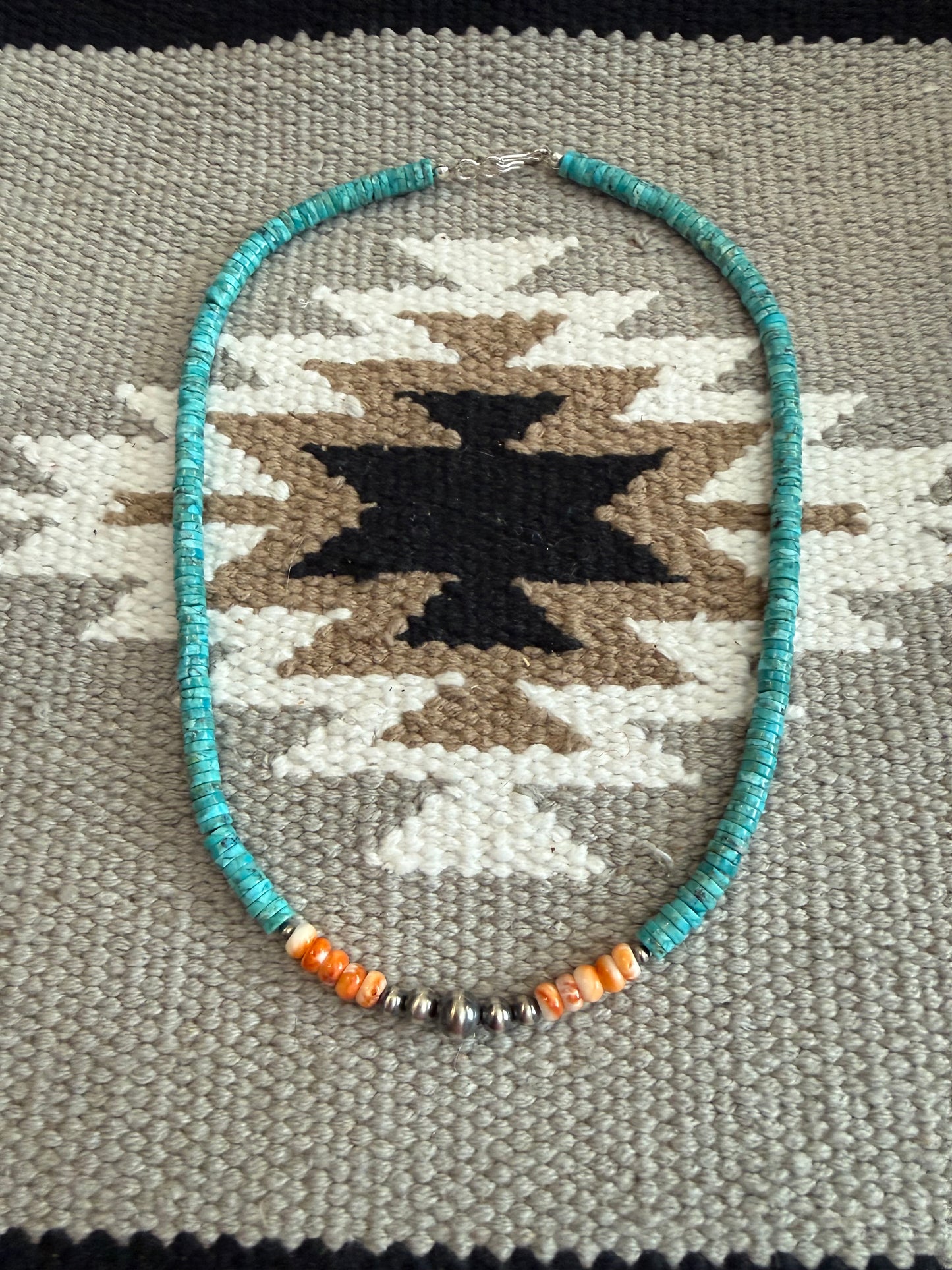 Turquoise, Spiny Oyster And Navajo Pearl Heishi Necklace