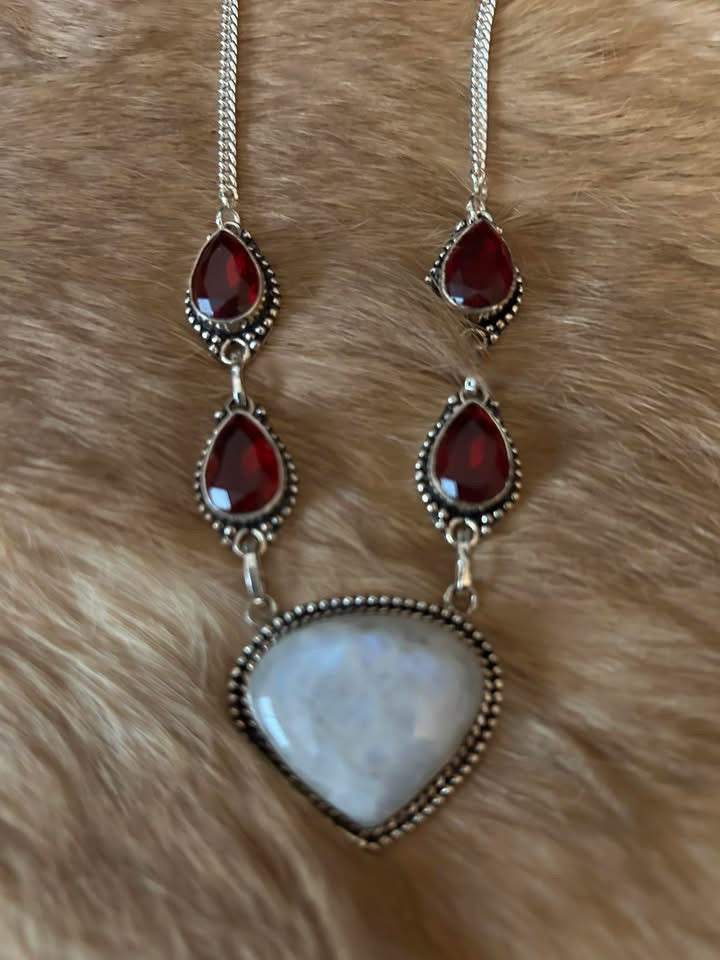 Moon Stone and Garnet Necklace
