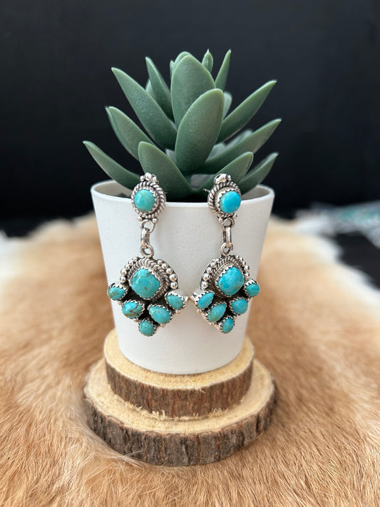 Southwest Turquoise Cluster Drop Earrings