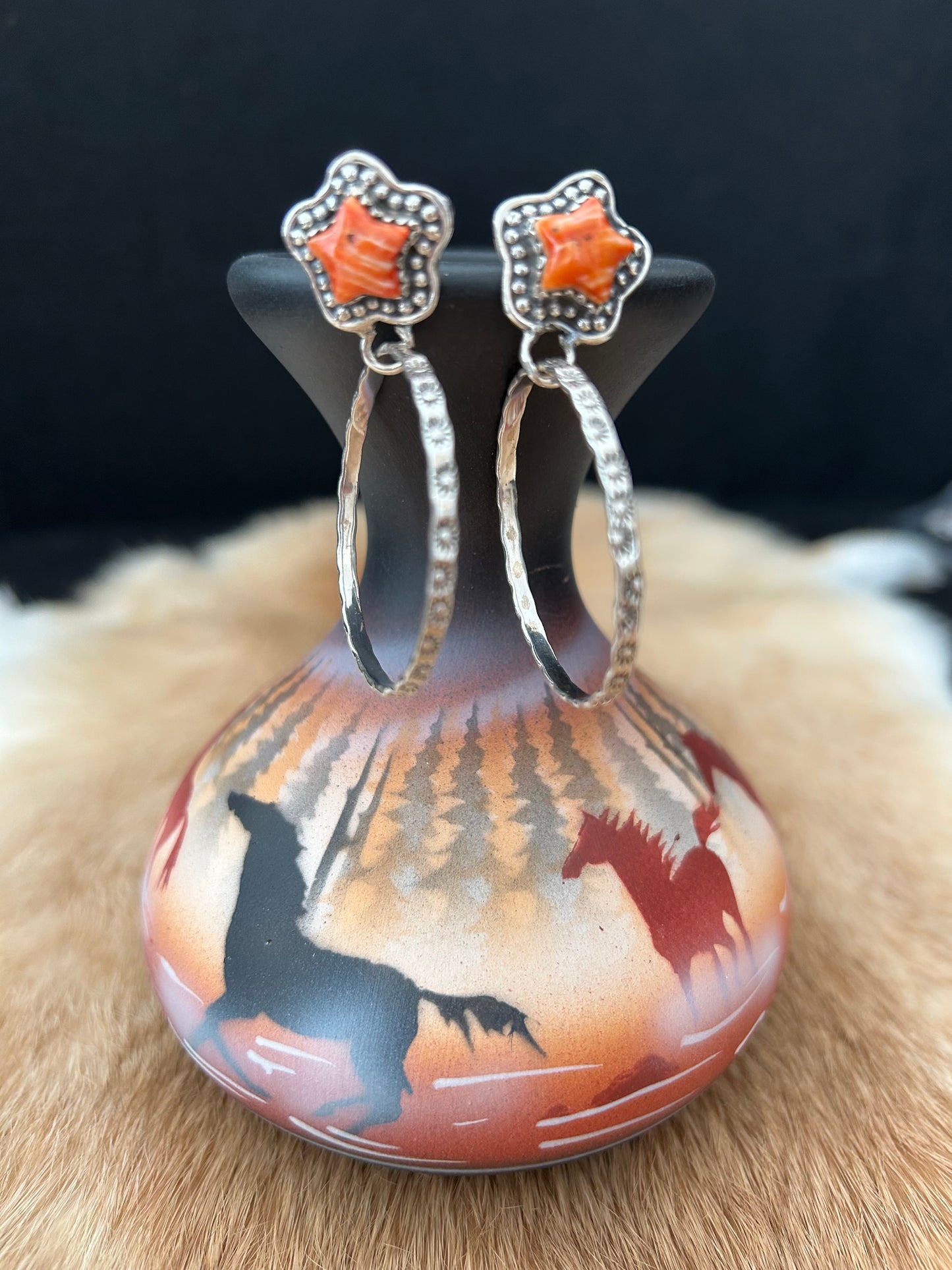 Spiny Oyster Star and Sterling Silver Hoop Earrings