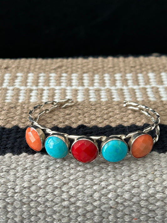 Multi-StoneSterling Silver Cuff Bracelet