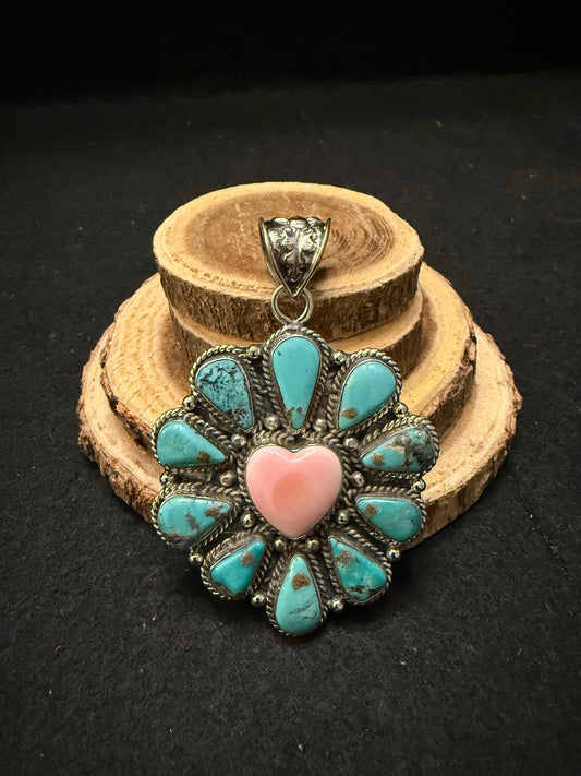 Southwest Turquoise & Pink Conch Pendant