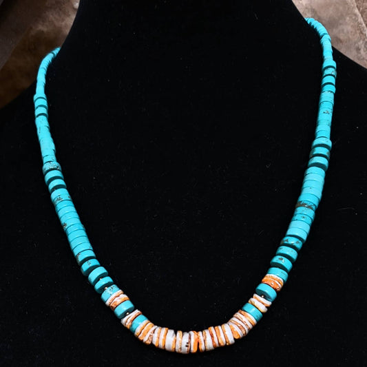 Turquoise & Spiny Oyster Heishi Necklace