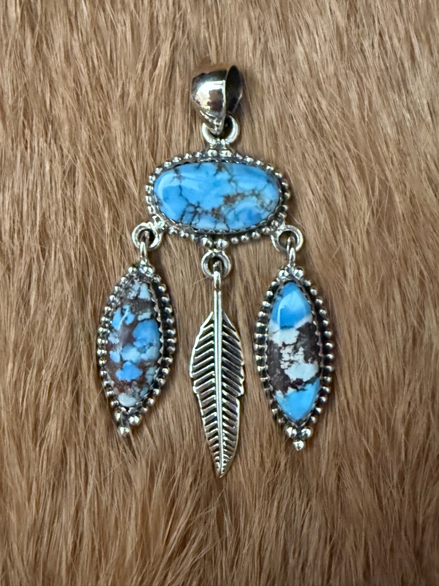 Golden Hills Turquoise Feather Pendant