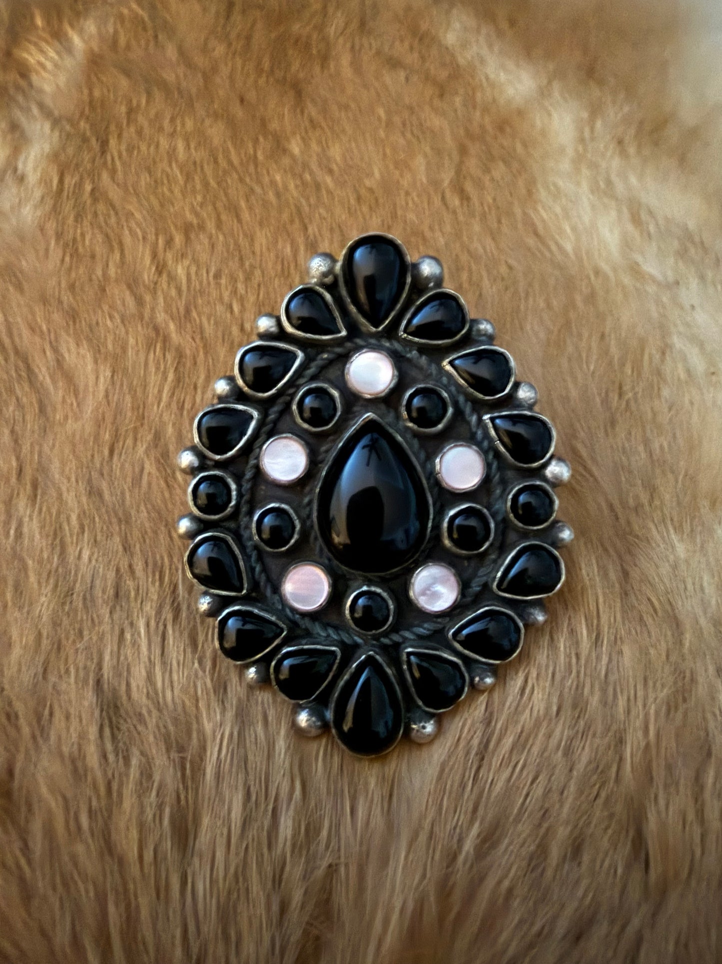 Western Onyx & Mother Of Pearl Cluster Ring