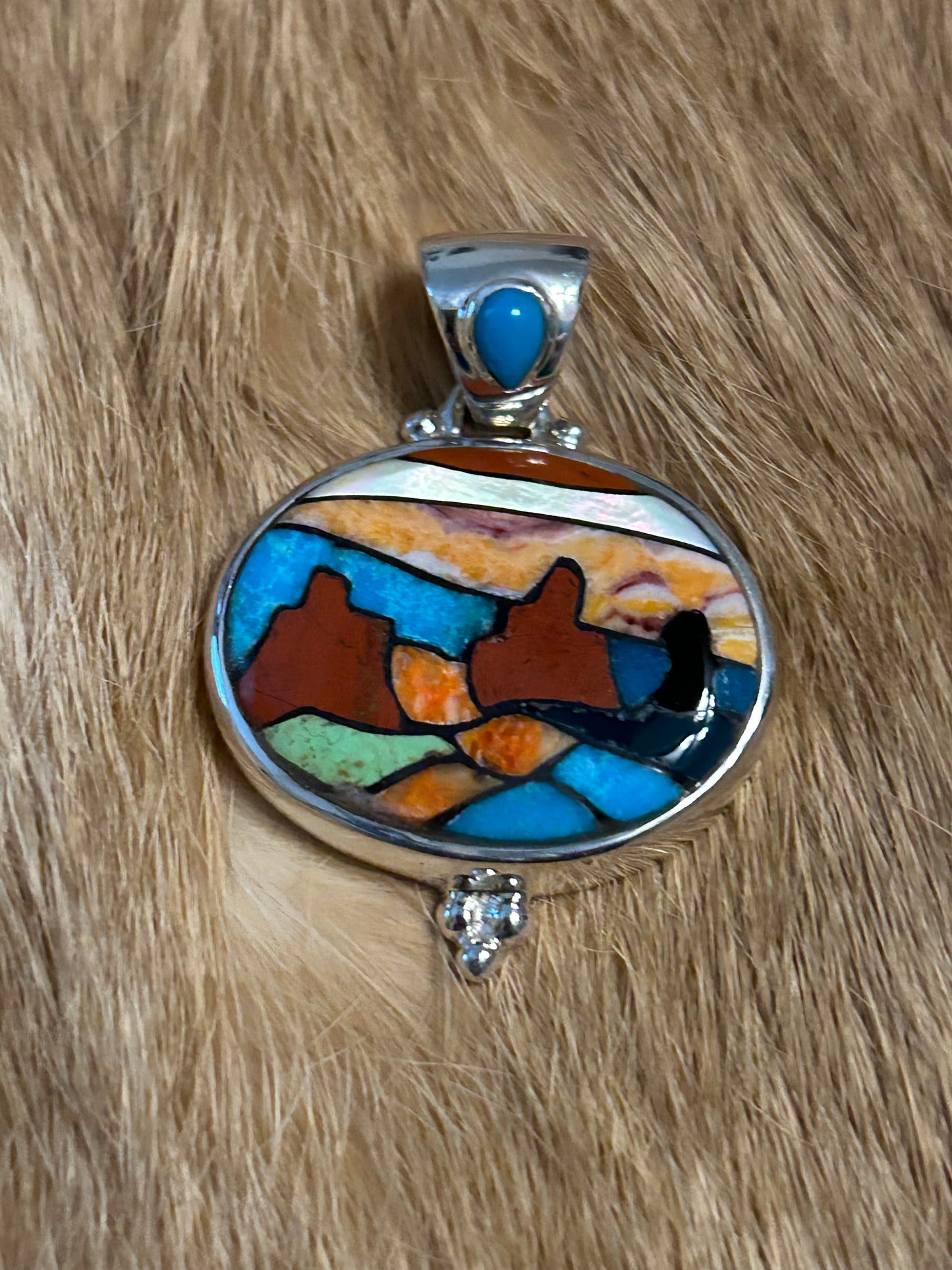 Southwest Inlay Mesa Landscape Pendant