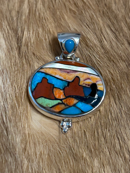 Southwest Inlay Mesa Landscape Pendant