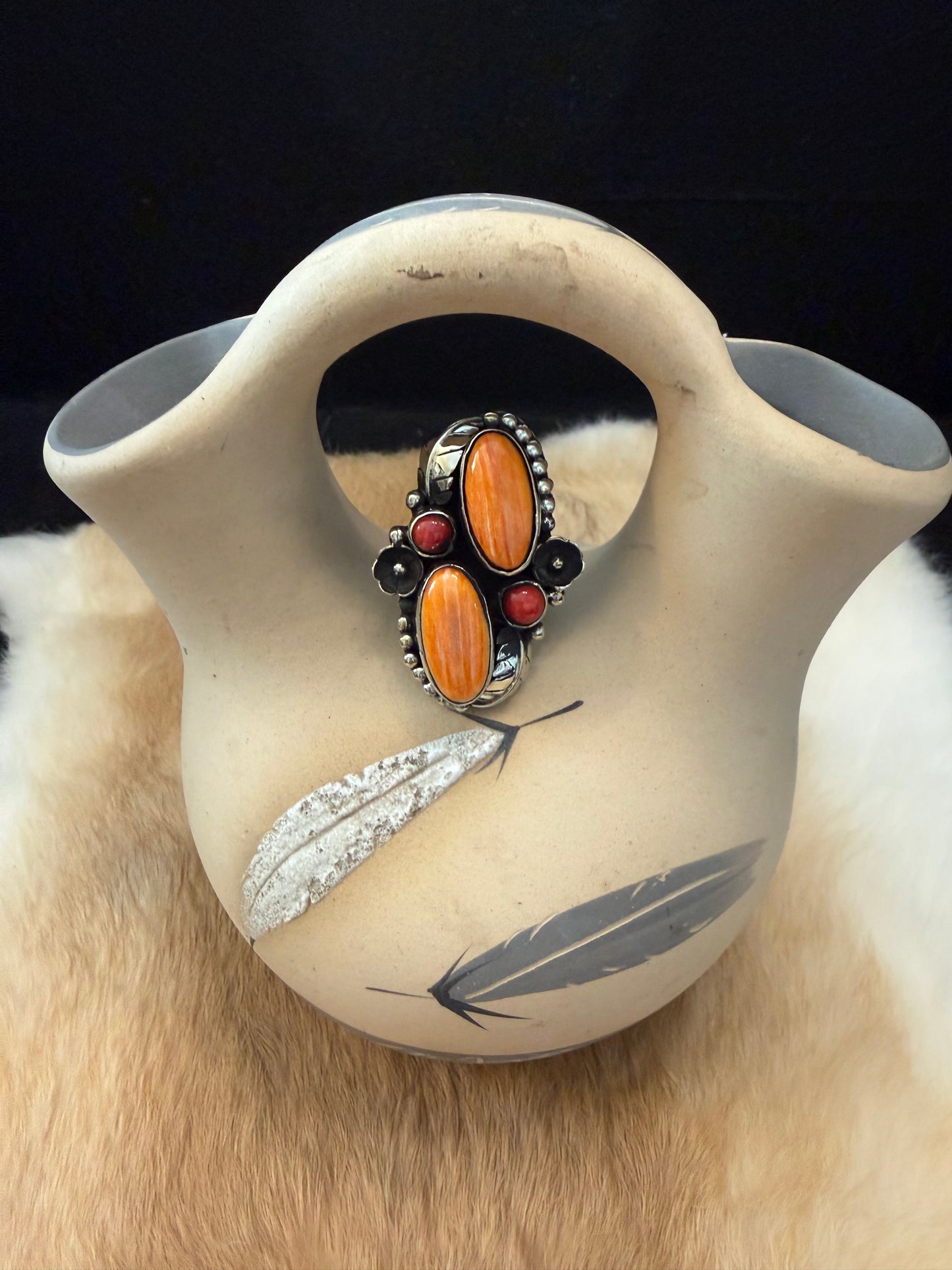 Orange Spiny Oyster & Coral Southwest Ring