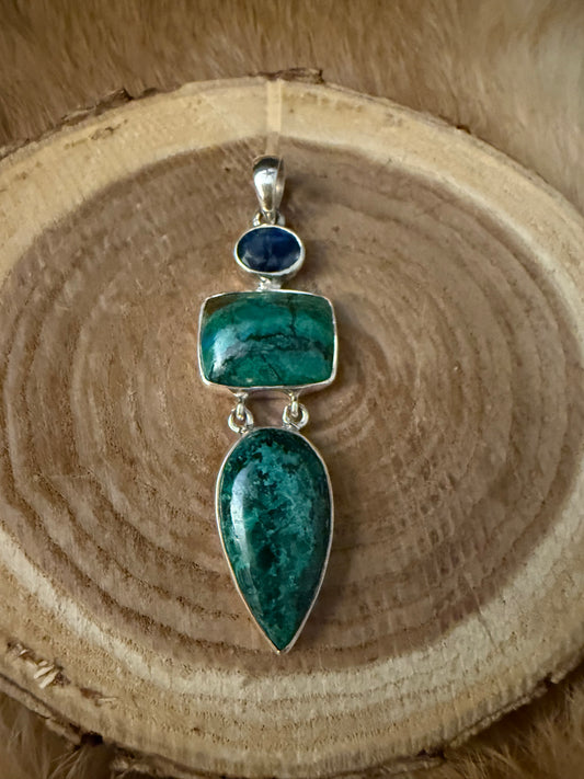 Beautiful Malachite, Azurite, Kyanite Pendant