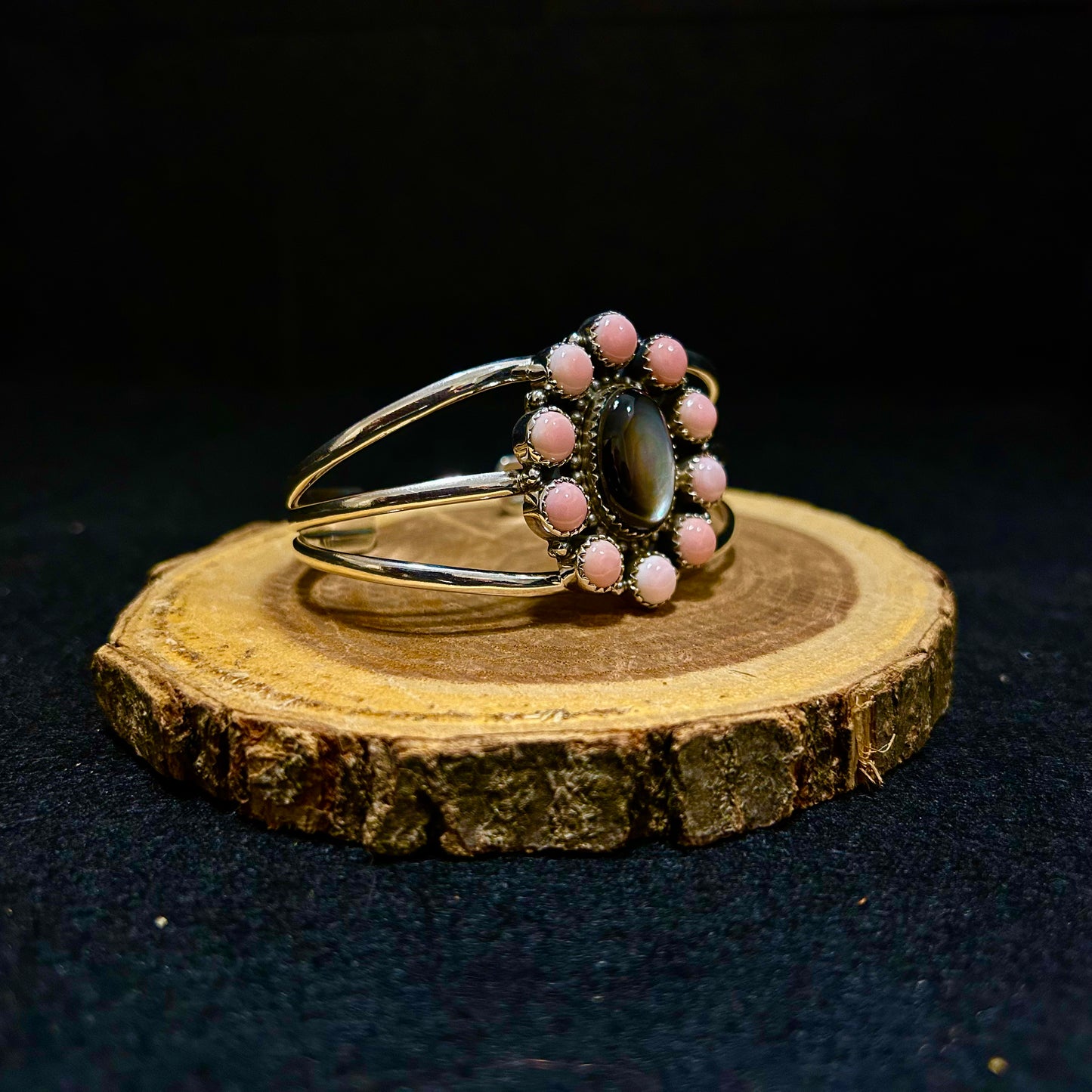 Southwest Pink Conch and Black Mother of Pearl Cuff Bracelet