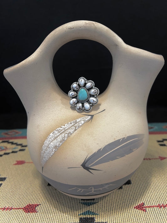 Sterling Silver Turquoise and Wild Horse Cluster Ring