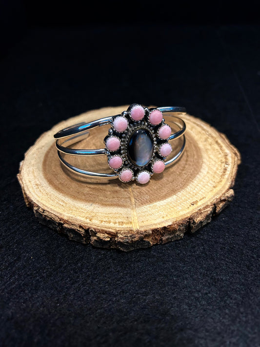 Southwest Pink Conch and Black Mother of Pearl Cuff Bracelet
