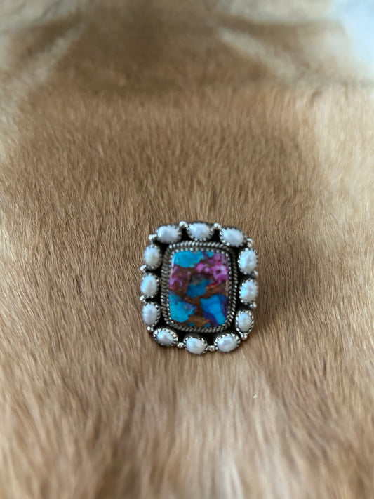 Southwest Spiny Oyster & Pearl Statement Ring