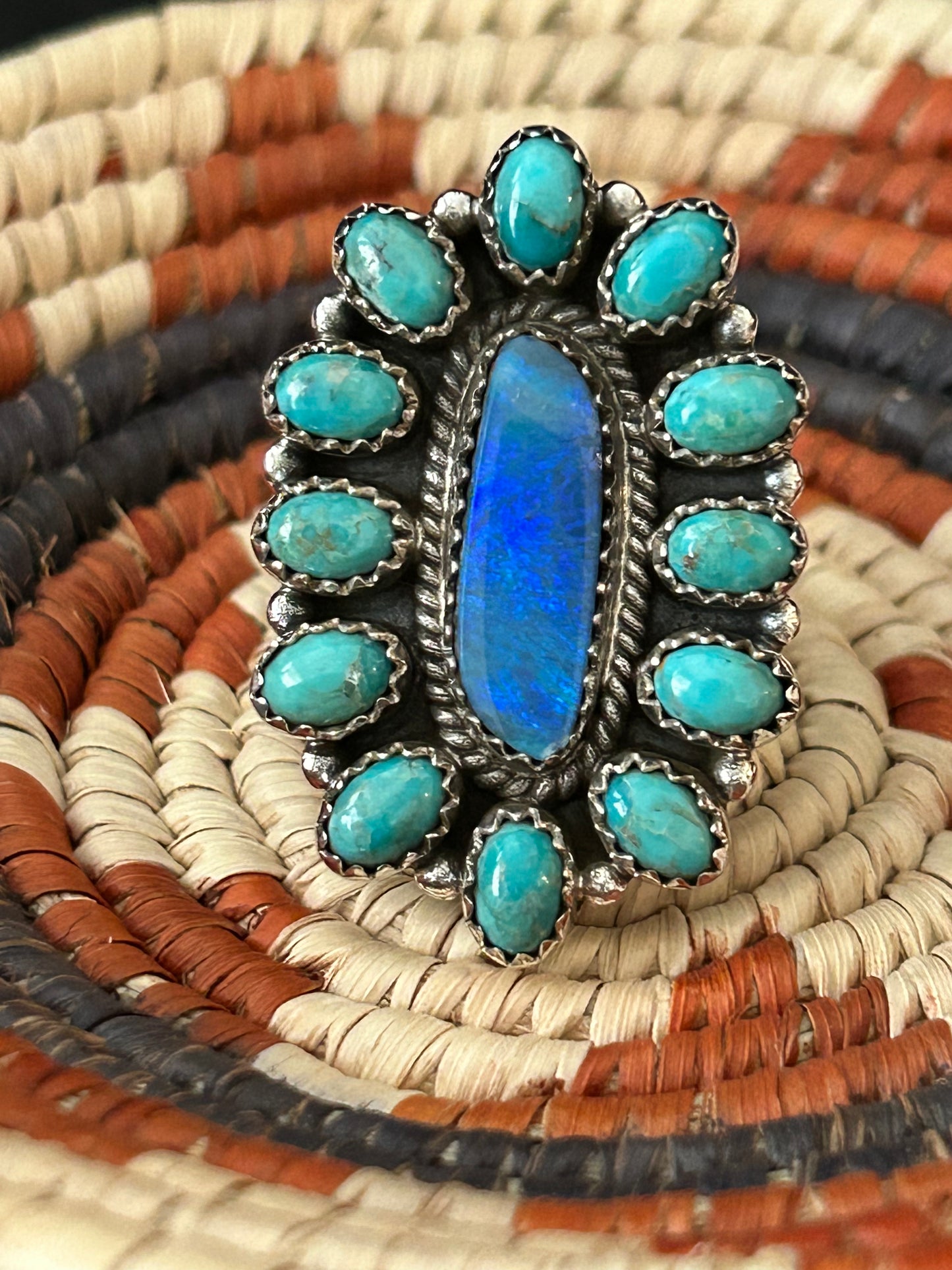 Southwest Sterling Silver Turquoise and Opal Ring