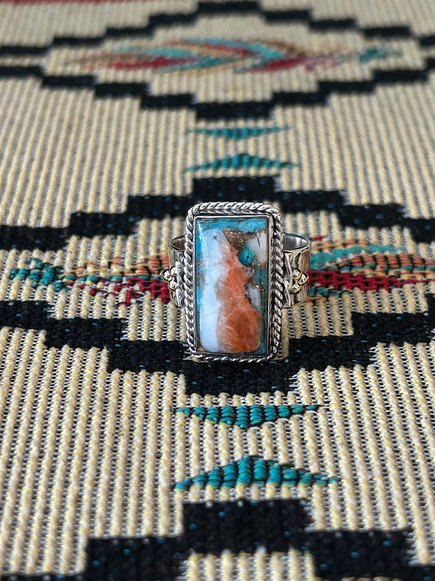 Southwest Sterling Silver Spiny Oyster & Turquoise Ring