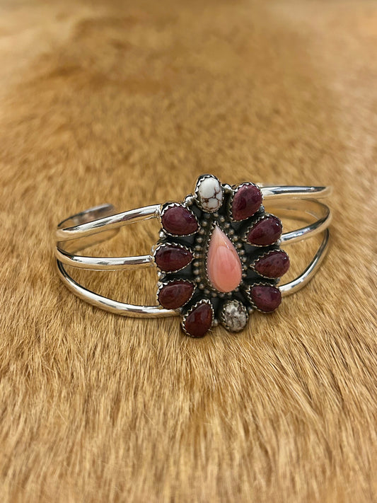 Southwest Purple Spiny Oyster, Wild Buffalo and Pink Conch Cuff Bracelet