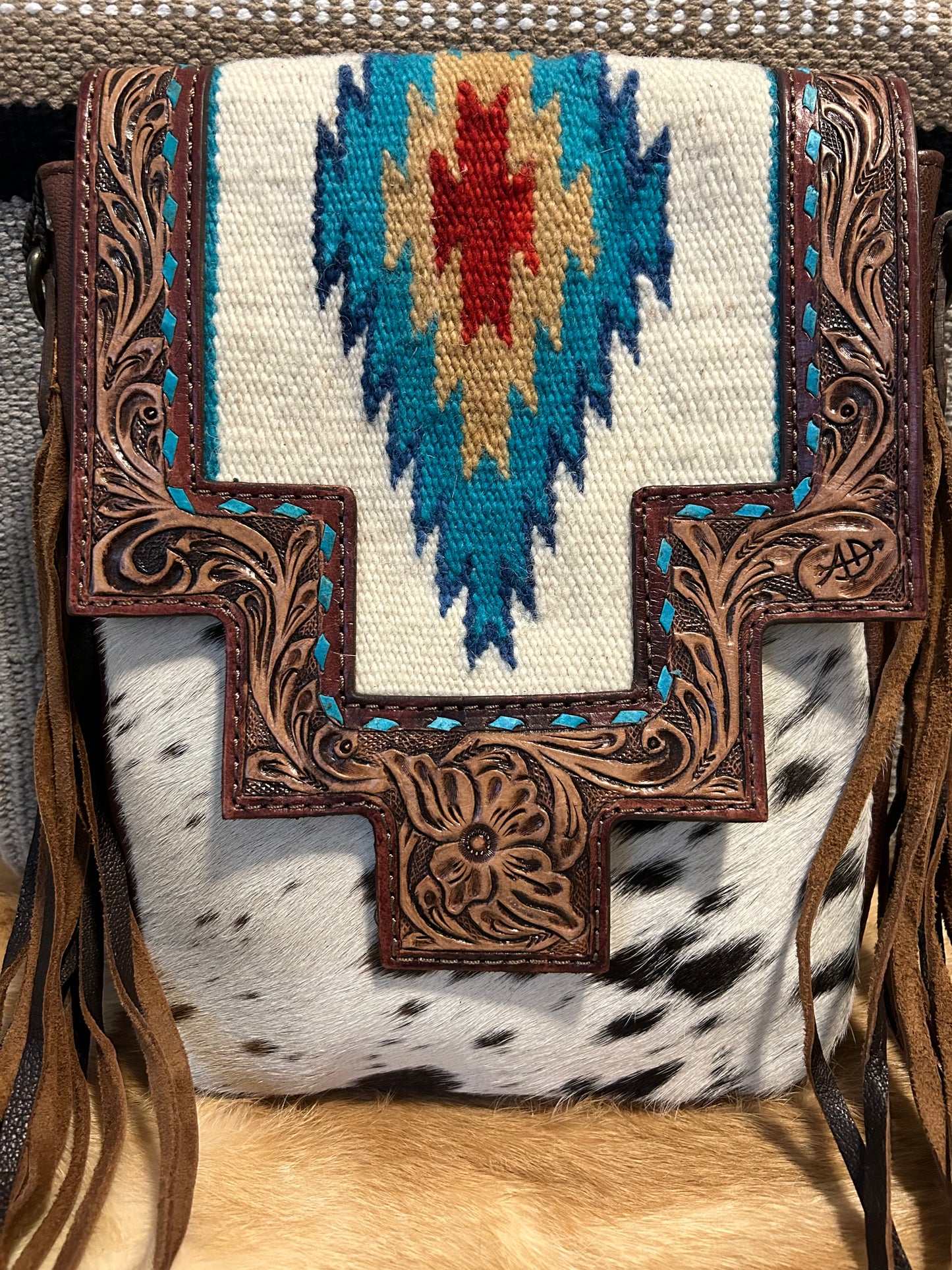 Sierra Spirit Tooled Leather & Hair on Cowhide Crossbody