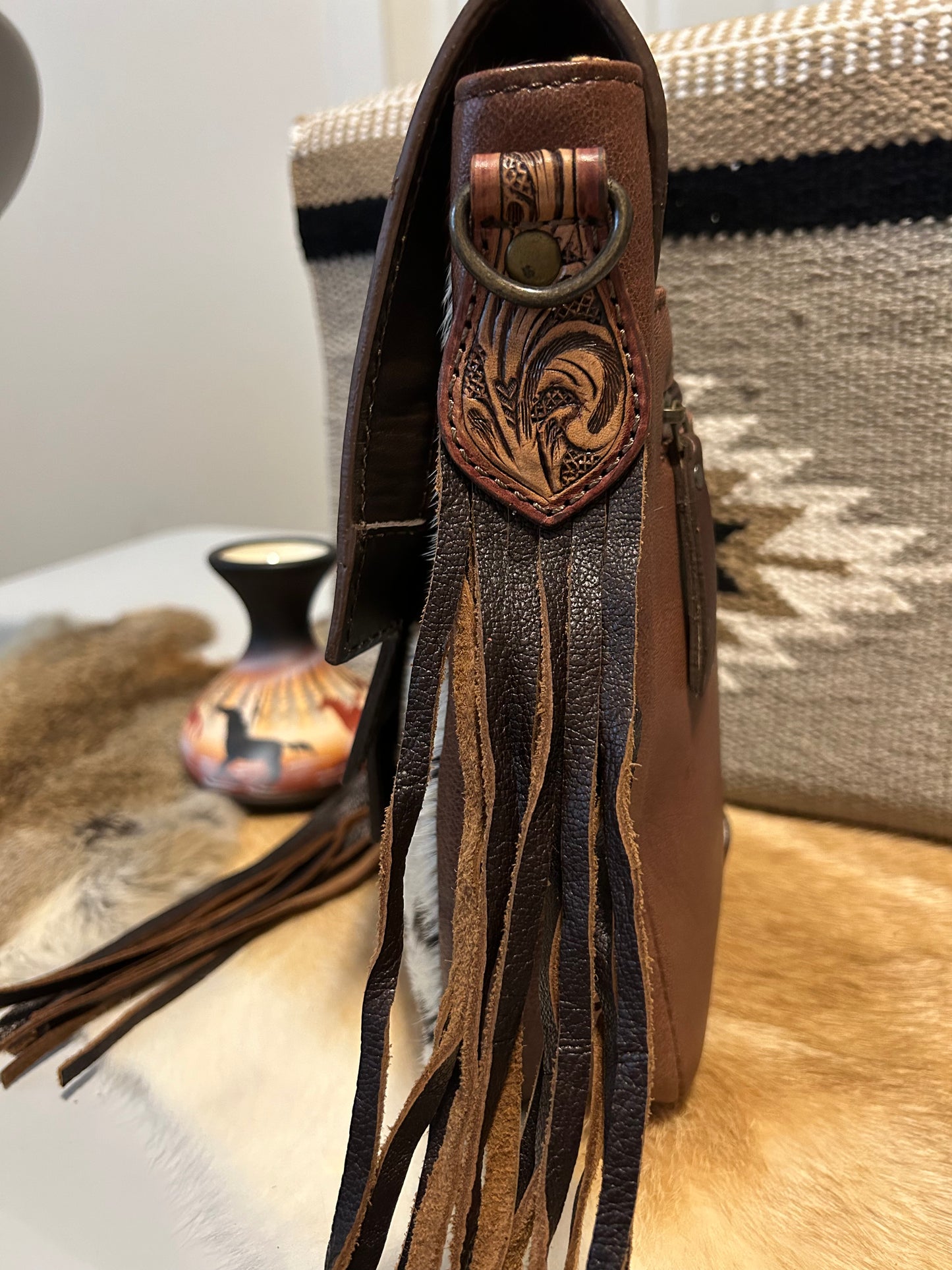 Sierra Spirit Tooled Leather & Hair on Cowhide Crossbody