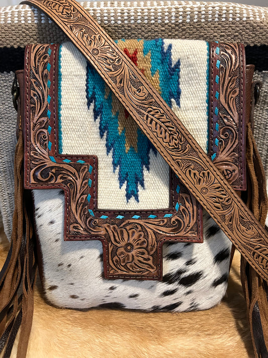 Sierra Spirit Tooled Leather & Hair on Cowhide Crossbody