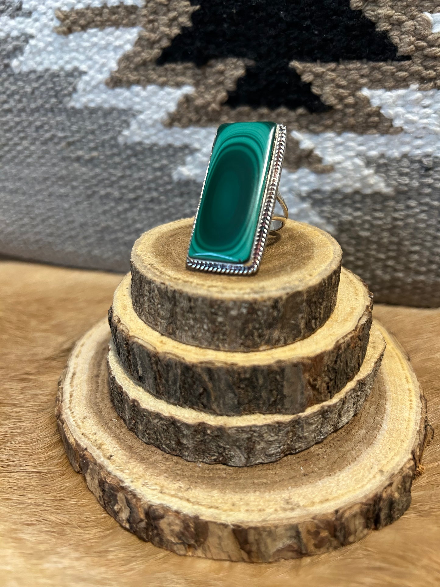 Southwest Malachite Sterling Silver Statement Ring