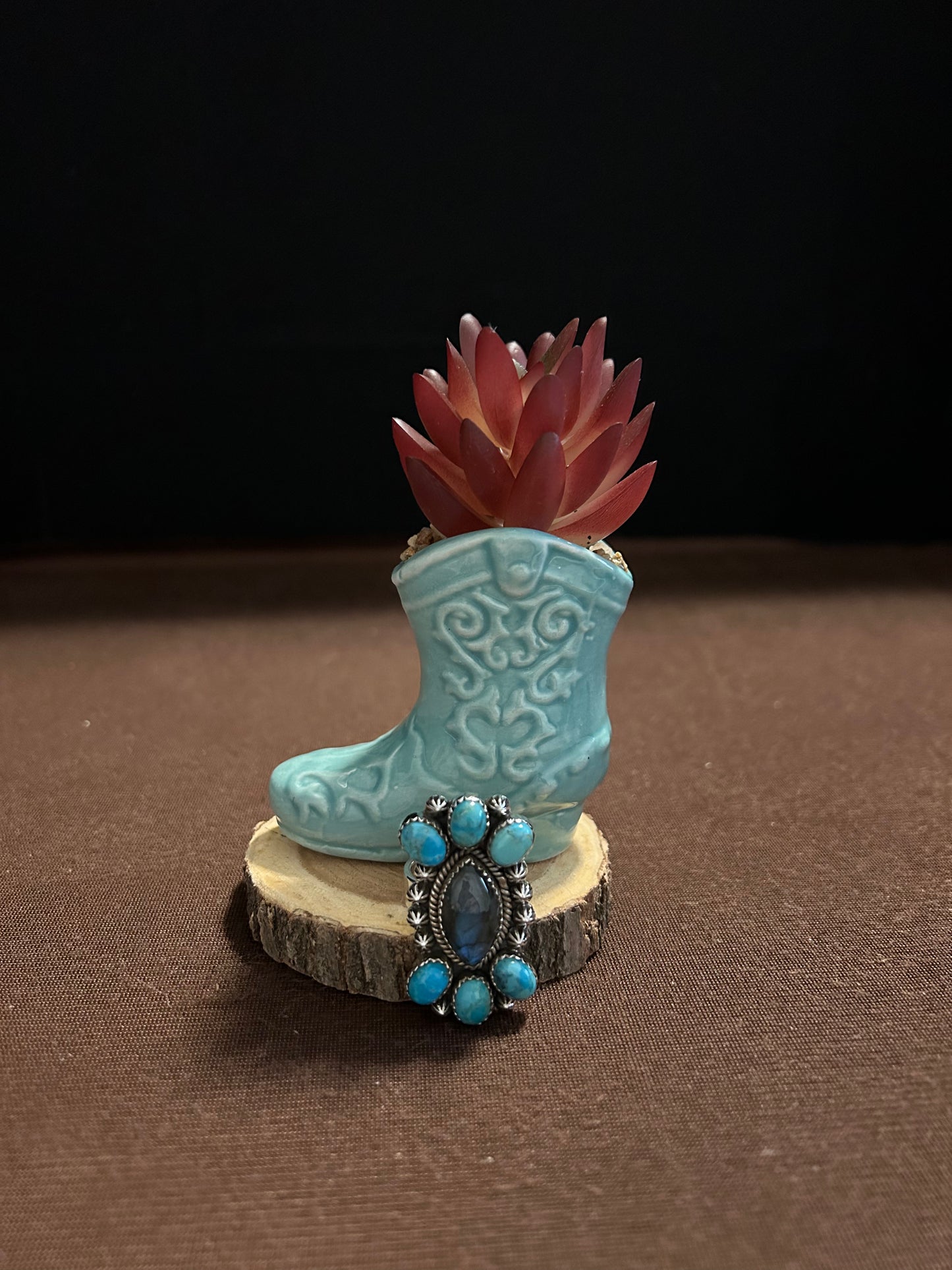 Southwest Sterling Silver Labradorite and Turquoise Statement Ring