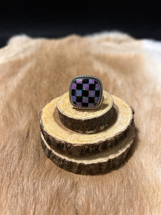 Southwest Sterling Silver Checkerboard Ring