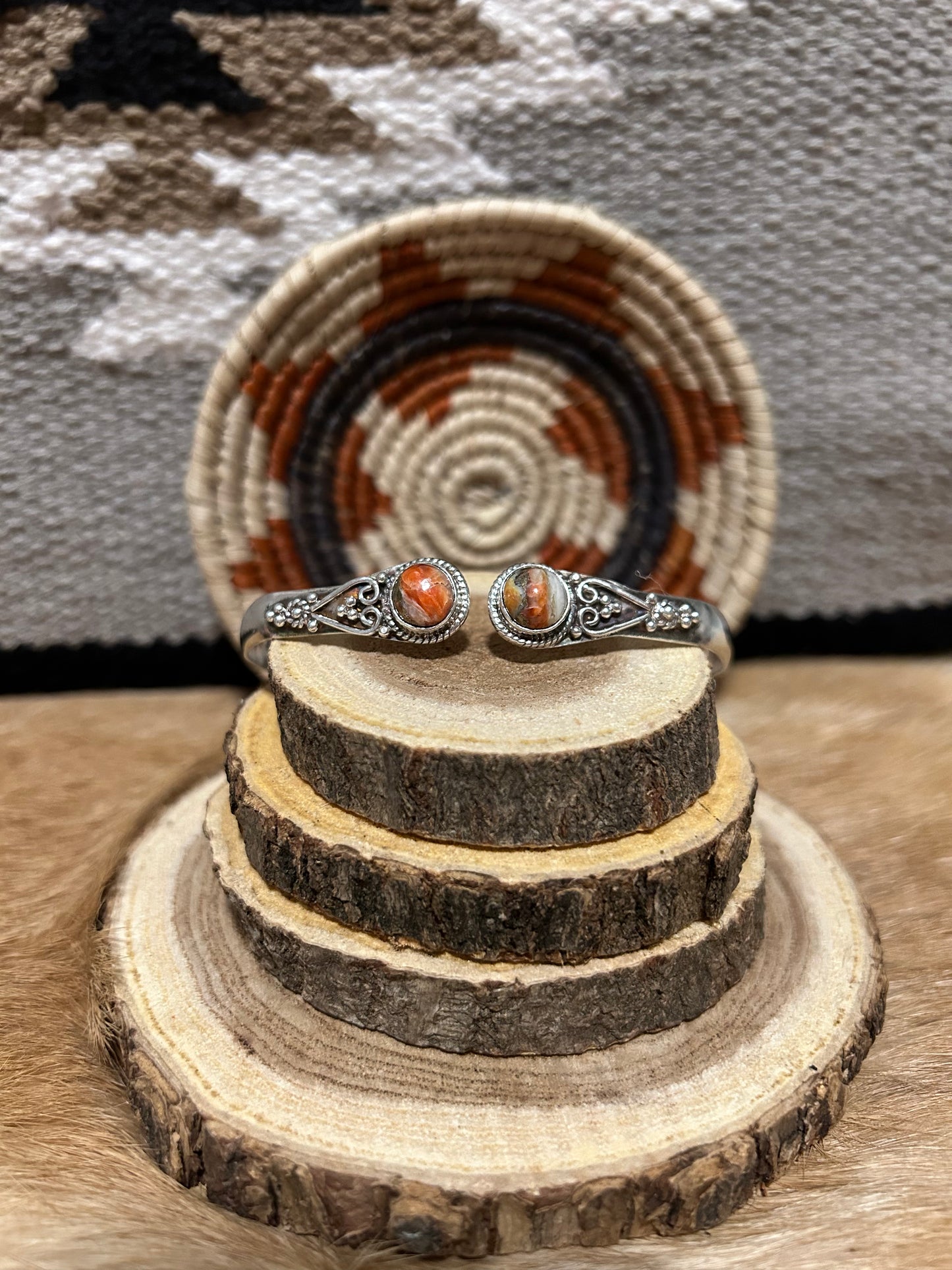 Spiny Oyster & Sterling Silver Open Cuff Bracelet