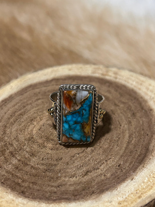 Southwest Sterling Silver Spiny Oyster Turquoise Ring