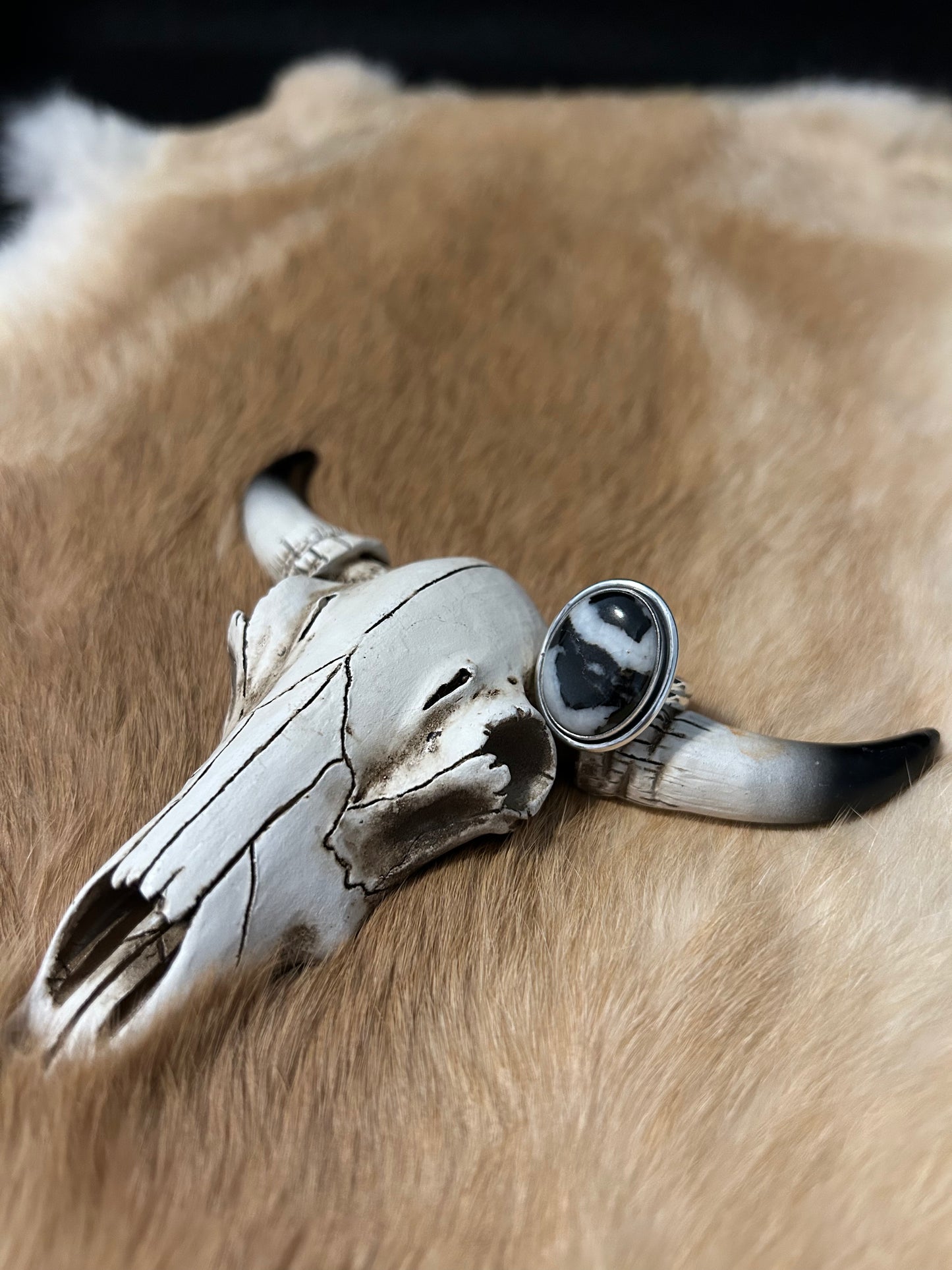 White Buffalo Sterling Silver Ring