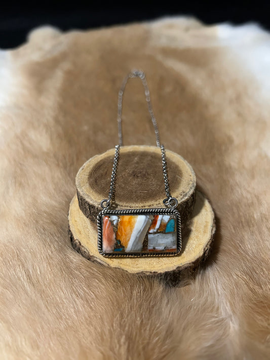 Southwest Spiny Oyster & Turquoise Sterling Silver Necklace