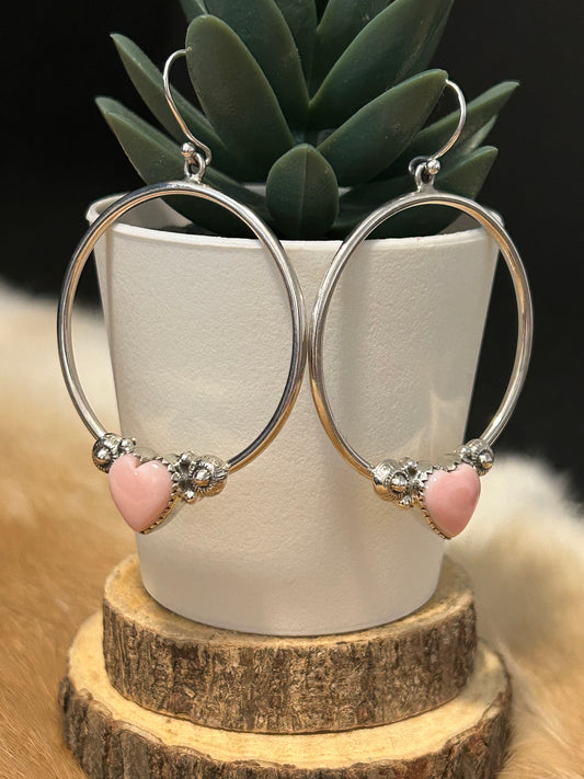 Pink Conch Heart Hoop Earrings