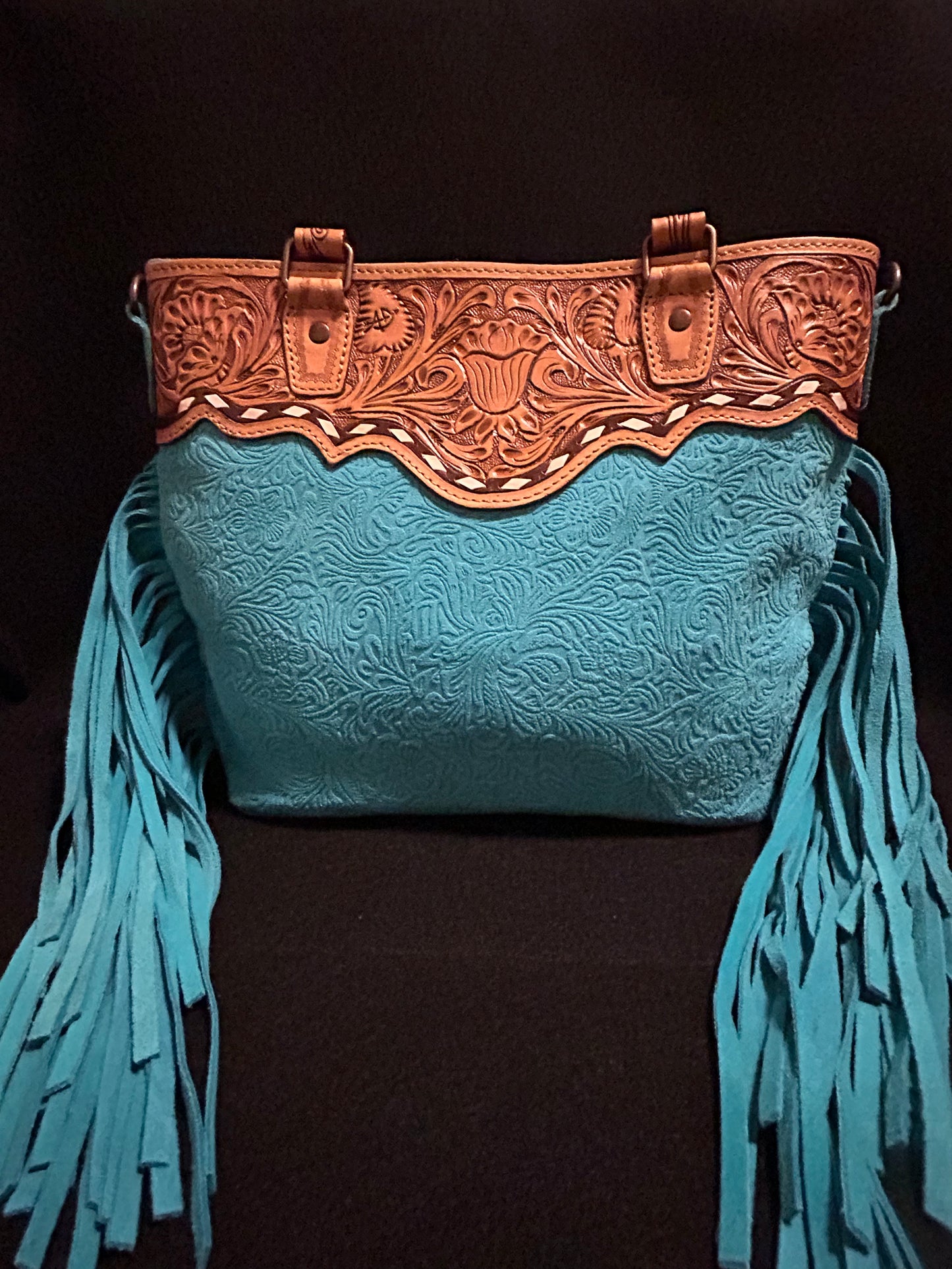 Turquoise Trails Tooled Leather Tote