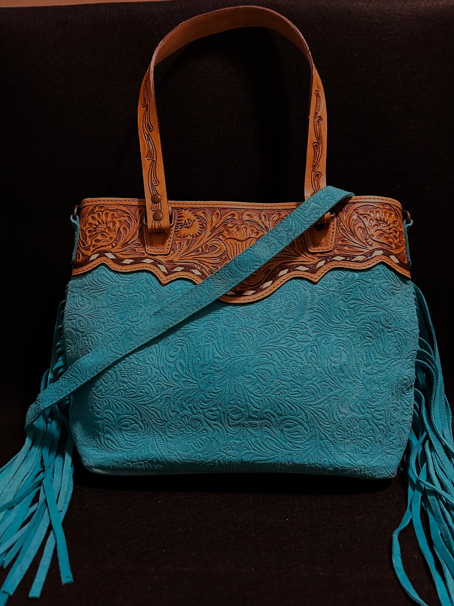 Turquoise Trails Tooled Leather Tote