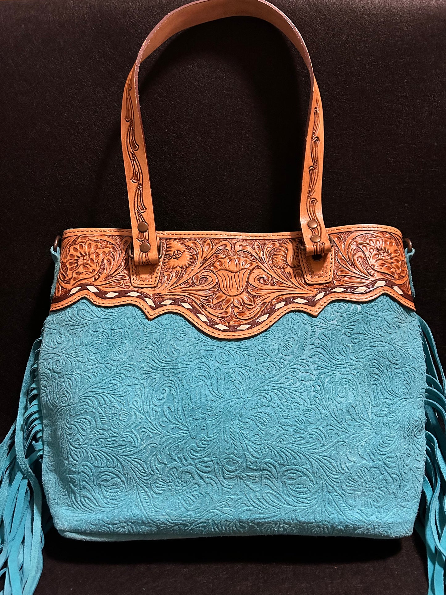 Turquoise Trails Tooled Leather Tote