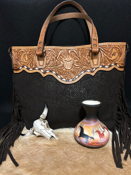 Western Legacy Tooled Leather Fringe Tote